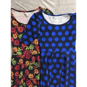Lot 2 LuLaRoe Dresses Womens Small Fit & Flare Floral Blue Geometric